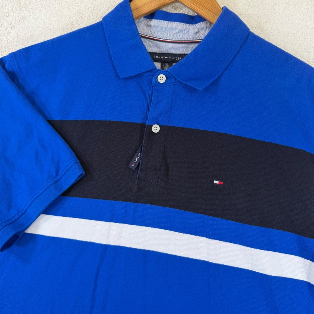 Tommy Hilfiger Mens THFlex Custom Fit Colorblock Polo Shirt Blue/Black XL